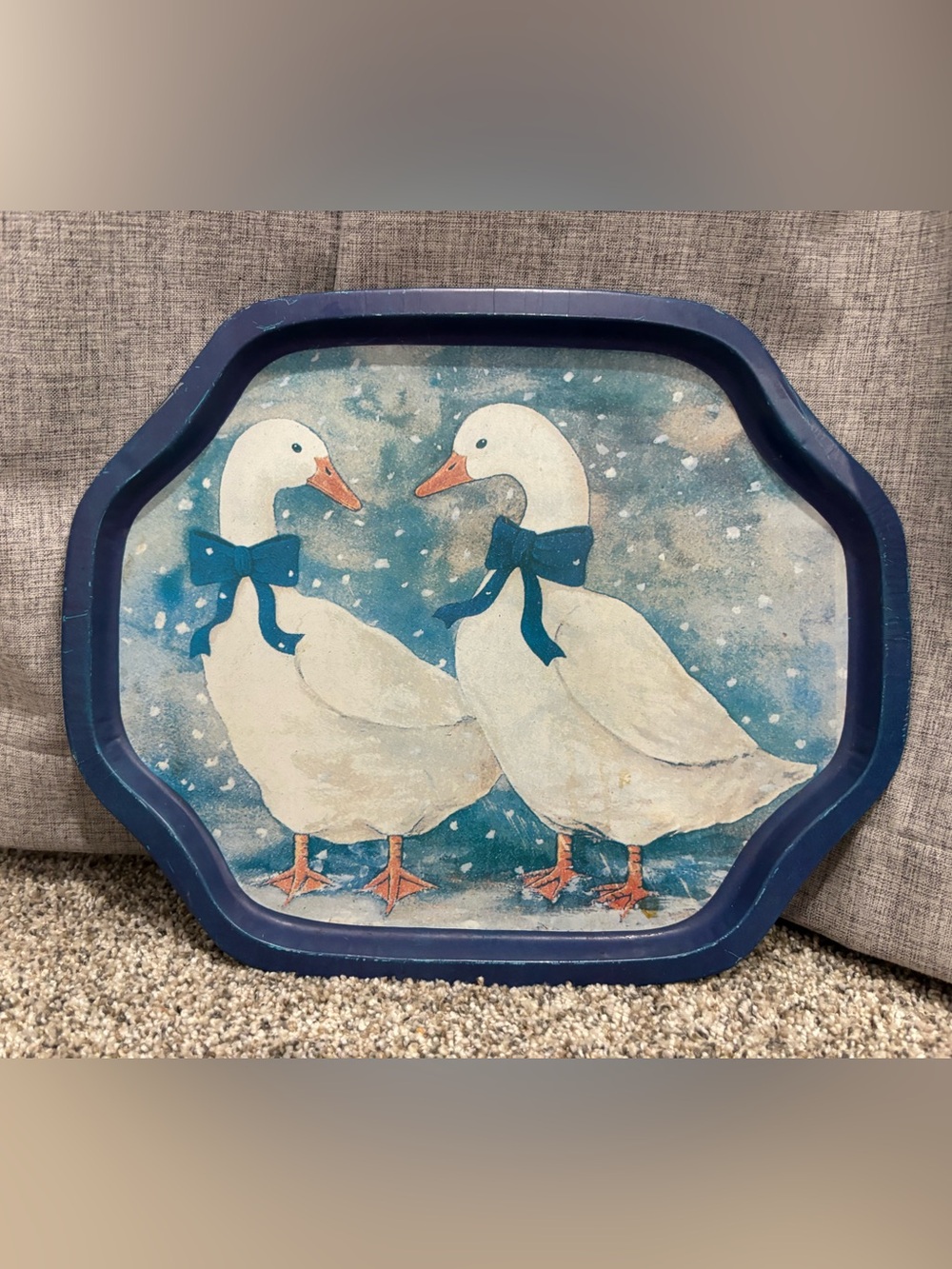 Vintage 1980s Grandma Core Metal Serving Tray Country Christmas Geese